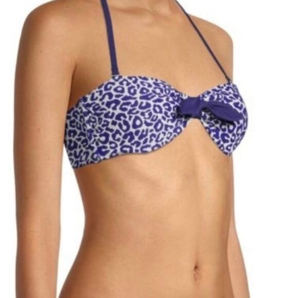 NWT LemLem Halima Blue and White Animal Print Bandeau Bikini Top L - Picture 1 of 5